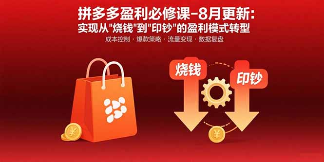 拼多多盈利必修课-8月更新：突破运营瓶颈 实现从烧钱到印钞的盈利模式转型网络赚钱,项目资源网,副业资源网,兼职项目,网赚课程-副业赚钱-互联网创业-独家轻创IP大圣网创