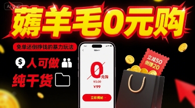 薅羊毛0元购，免单还倒挣钱的暴力玩法，人人可做，纯干货网络赚钱,项目资源网,副业资源网,兼职项目,网赚课程-副业赚钱-互联网创业-独家轻创IP大圣网创