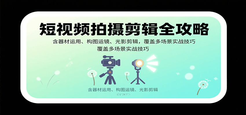 短视频拍摄剪辑全攻略：含器材运用、构图运镜、光影剪辑，覆盖多场景实战技巧网络赚钱,项目资源网,副业资源网,兼职项目,网赚课程-副业赚钱-互联网创业-独家轻创IP大圣网创