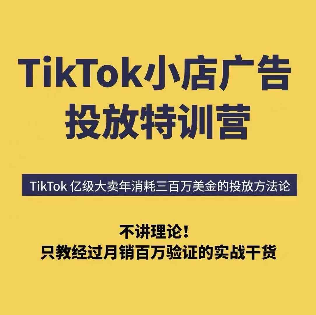 TikTok小店广告投放特训营，6天破局计划专治各种“投不动”，教你经过月销百万验证的实战干货网络赚钱,项目资源网,副业资源网,兼职项目,网赚课程-副业赚钱-互联网创业-独家轻创IP大圣网创