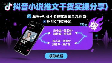 抖音小说推文干货实操分享，混剪+AI图片卡特效爆量全流程，0粉丝0门槛可做网络赚钱,项目资源网,副业资源网,兼职项目,网赚课程-副业赚钱-互联网创业-独家轻创IP大圣网创