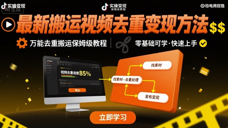 最新搬运视频去重变现方法，万能去重搬运保姆级教程网络赚钱,项目资源网,副业资源网,兼职项目,网赚课程-副业赚钱-互联网创业-独家轻创IP大圣网创