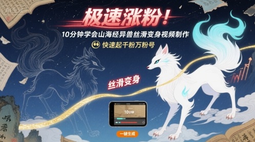 极速涨粉！10分钟学会山海经异兽丝滑变身视频制作，快速起千粉万粉号网络赚钱,项目资源网,副业资源网,兼职项目,网赚课程-副业赚钱-互联网创业-独家轻创IP大圣网创