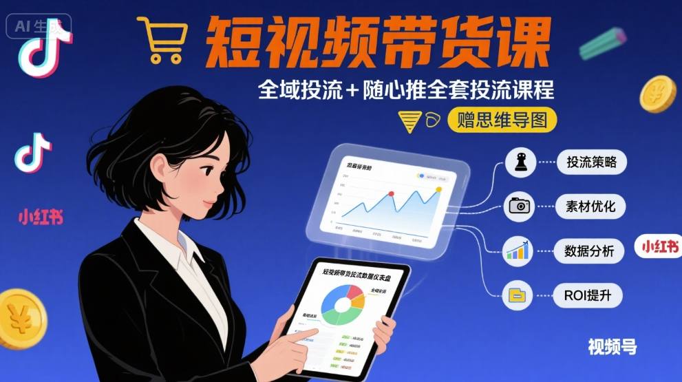 最新短视频带货课，全域投流+随心推全套投流课程+思维导图网络赚钱,项目资源网,副业资源网,兼职项目,网赚课程-副业赚钱-互联网创业-独家轻创IP大圣网创
