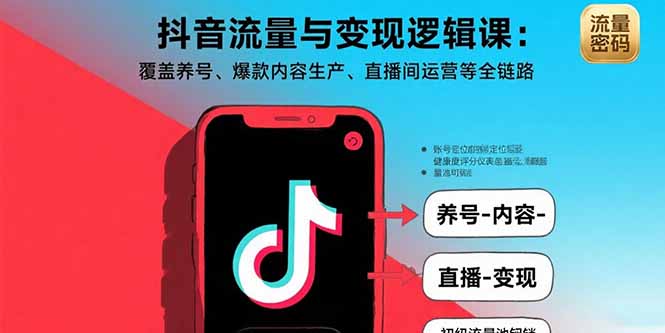 抖音流量与变现逻辑课：覆盖养号、爆款内容生产、直播间运营等全链路网络赚钱,项目资源网,副业资源网,兼职项目,网赚课程-副业赚钱-互联网创业-独家轻创IP大圣网创