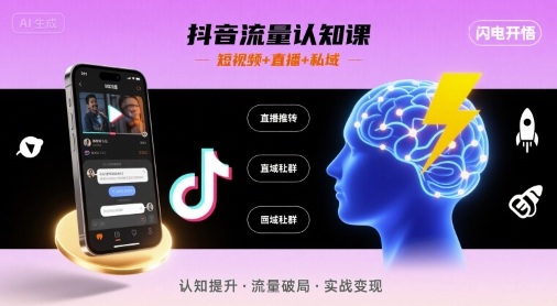 抖音流量认知课，短视频+直播+私域，认知提升，闪电开悟网络赚钱,项目资源网,副业资源网,兼职项目,网赚课程-副业赚钱-互联网创业-独家轻创IP大圣网创