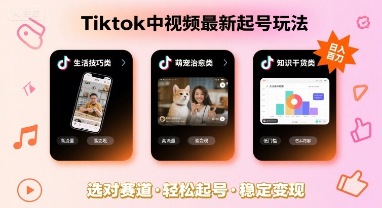 Tiktok中视频最新起号玩法，想要日入百刀，做好这几个赛道就可以了网络赚钱,项目资源网,副业资源网,兼职项目,网赚课程-副业赚钱-互联网创业-独家轻创IP大圣网创