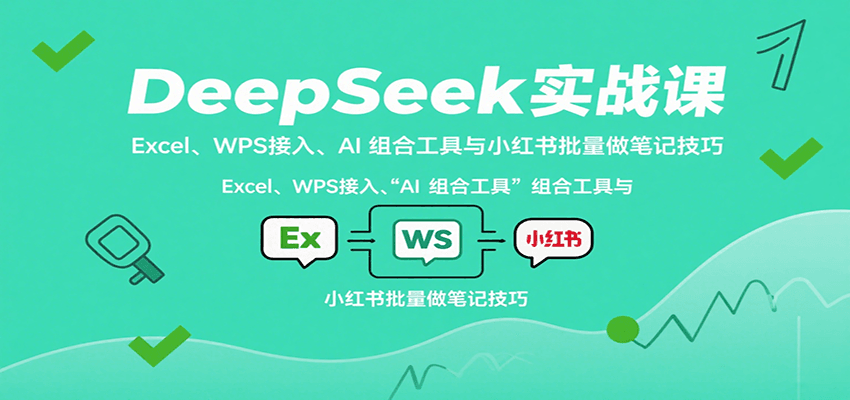DeepSeek实战课：Excel、WPS接入、AI 组合工具与小红书批量做笔记技巧网络赚钱,项目资源网,副业资源网,兼职项目,网赚课程-副业赚钱-互联网创业-独家轻创IP大圣网创