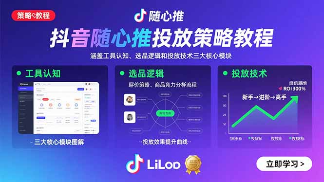 抖音随心推投放策略教程：涵盖工具认知、选品逻辑和投放技术三大核心模块网络赚钱,项目资源网,副业资源网,兼职项目,网赚课程-副业赚钱-互联网创业-独家轻创IP大圣网创