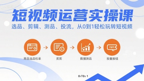 短视频运营实操课，选品、剪辑、测品、投流，从0到1轻松玩转短视频网络赚钱,项目资源网,副业资源网,兼职项目,网赚课程-副业赚钱-互联网创业-独家轻创IP大圣网创