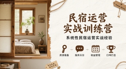 民宿运营实战训练营，系统性民宿运营实战经验网络赚钱,项目资源网,副业资源网,兼职项目,网赚课程-副业赚钱-互联网创业-独家轻创IP大圣网创
