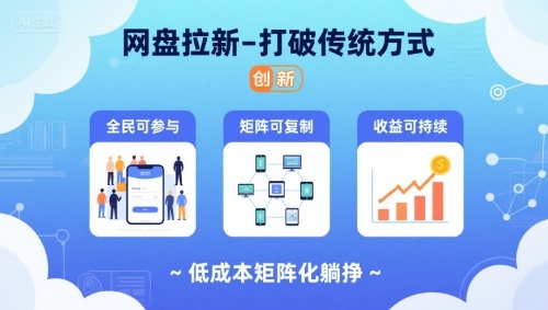 网盘拉新-打破传统方式，低成本矩阵化躺挣，全民可参与、矩阵可复制、收益可持续【揭秘】网络赚钱,项目资源网,副业资源网,兼职项目,网赚课程-副业赚钱-互联网创业-独家轻创IP大圣网创