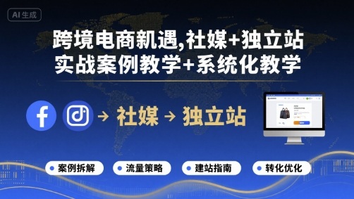 跨境电商新机遇，社媒+独立站，实战案例教学+系统化教学网络赚钱,项目资源网,副业资源网,兼职项目,网赚课程-副业赚钱-互联网创业-独家轻创IP大圣网创