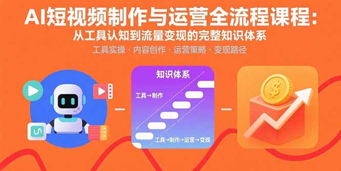 AI短视频制作与运营全流程课程：从工具认知到流量变现的完整知识体系网络赚钱,项目资源网,副业资源网,兼职项目,网赚课程-副业赚钱-互联网创业-独家轻创IP大圣网创