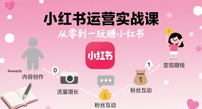 小红书运营实战课，从零到一玩賺小红书网络赚钱,项目资源网,副业资源网,兼职项目,网赚课程-副业赚钱-互联网创业-独家轻创IP大圣网创
