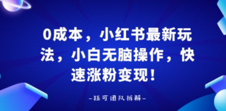 0成本，小红书最新玩法，小白无脑操作，快速涨粉变现网络赚钱,项目资源网,副业资源网,兼职项目,网赚课程-副业赚钱-互联网创业-独家轻创IP大圣网创
