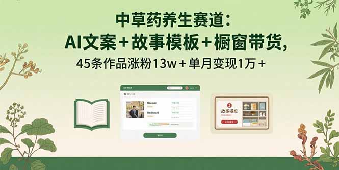 中草药养生赛道：AI文案+故事模板+橱带货，45条作品涨粉13w+单月变现1万+网络赚钱,项目资源网,副业资源网,兼职项目,网赚课程-副业赚钱-互联网创业-独家轻创IP大圣网创
