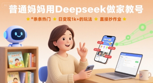 普通妈妈用Deepseek做家教号，条条热门，日变现1k+的玩法，直接抄作业网络赚钱,项目资源网,副业资源网,兼职项目,网赚课程-副业赚钱-互联网创业-独家轻创IP大圣网创