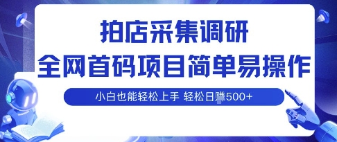 拍店采集调研，全网首码项目，简单易操作， 小白也能轻松上手，多账号操作，轻松日入5张【揭秘】网络赚钱,项目资源网,副业资源网,兼职项目,网赚课程-副业赚钱-互联网创业-独家轻创IP大圣网创
