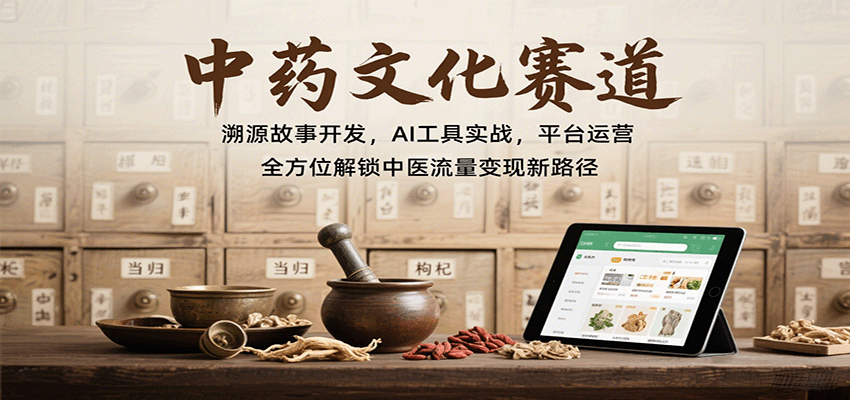中药文化赛道：溯源故事开发，AI工具实战，平台运营，全方位解锁中医流量变现新路径网络赚钱,项目资源网,副业资源网,兼职项目,网赚课程-副业赚钱-互联网创业-独家轻创IP大圣网创