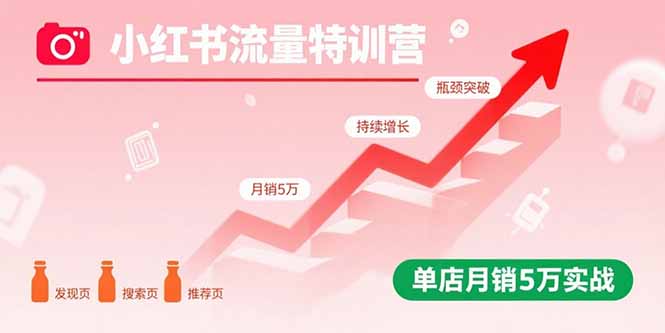 小红书流量特训营：突破流量瓶颈，实现店铺持续增长，单店月销5万实战网络赚钱,项目资源网,副业资源网,兼职项目,网赚课程-副业赚钱-互联网创业-独家轻创IP大圣网创