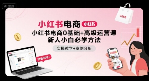 小红书电商0基础+高级运营课，新人小白必学方法，实操教学+案例分析网络赚钱,项目资源网,副业资源网,兼职项目,网赚课程-副业赚钱-互联网创业-独家轻创IP大圣网创