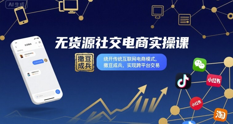 无货源社交电商实操课，绕开传统互联网电商模式，撒豆成兵，实现跨平台交易网络赚钱,项目资源网,副业资源网,兼职项目,网赚课程-副业赚钱-互联网创业-独家轻创IP大圣网创