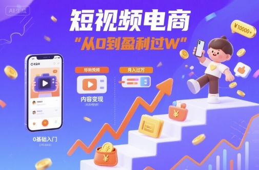 短视频电商：短视频变现从0到盈利过W网络赚钱,项目资源网,副业资源网,兼职项目,网赚课程-副业赚钱-互联网创业-独家轻创IP大圣网创