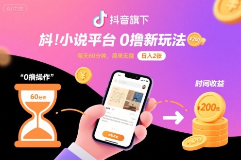 抖音旗下小说平台0撸新玩法，每天挂G60分钟，简单无脑，日入2张【揭秘】网络赚钱,项目资源网,副业资源网,兼职项目,网赚课程-副业赚钱-互联网创业-独家轻创IP大圣网创