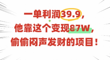 一单利润39.9，有人靠这个变现几十个，偷偷闷声发财的项目网络赚钱,项目资源网,副业资源网,兼职项目,网赚课程-副业赚钱-互联网创业-独家轻创IP大圣网创