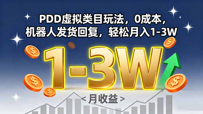 PDD虚拟类目玩法，0成本，机器人发货回复，轻松月入1-3W网络赚钱,项目资源网,副业资源网,兼职项目,网赚课程-副业赚钱-互联网创业-独家轻创IP大圣网创