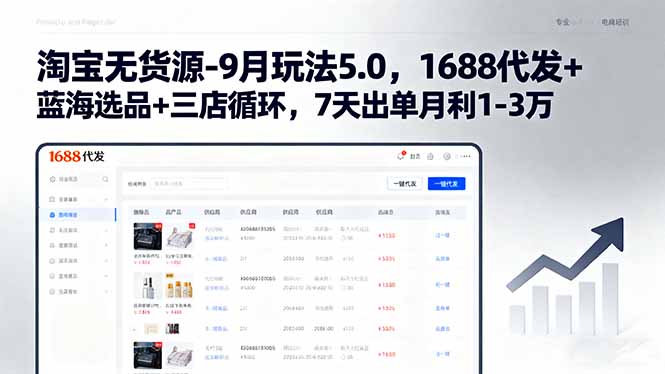 淘宝无货源-9月玩法5.0，1688代发+蓝海选品+三店循环，7天出单月利1-3万网络赚钱,项目资源网,副业资源网,兼职项目,网赚课程-副业赚钱-互联网创业-独家轻创IP大圣网创