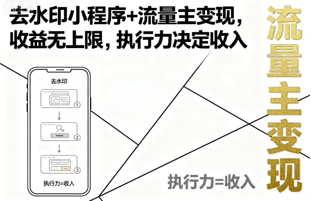 去水印小程序+流量主变现，收益无上限，执行力决定收入网络赚钱,项目资源网,副业资源网,兼职项目,网赚课程-副业赚钱-互联网创业-独家轻创IP大圣网创