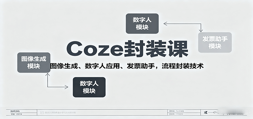 Coze封装课，图像生成、数字人应用、发票助手，流程封装技术网络赚钱,项目资源网,副业资源网,兼职项目,网赚课程-副业赚钱-互联网创业-独家轻创IP大圣网创