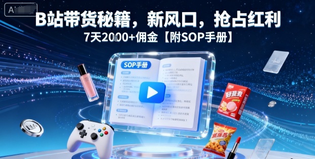B站带货秘籍，新风口，抢占红利，7天2k+佣金【附SOP手册】网络赚钱,项目资源网,副业资源网,兼职项目,网赚课程-副业赚钱-互联网创业-独家轻创IP大圣网创