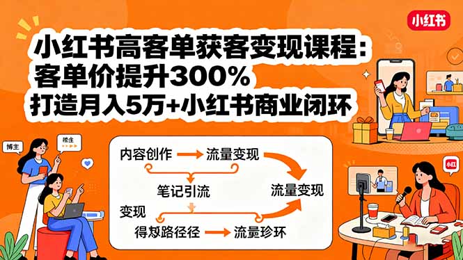 小红书高客单获客变现课程：客单价提升300%，打造月入10万+小红书商业闭环网络赚钱,项目资源网,副业资源网,兼职项目,网赚课程-副业赚钱-互联网创业-独家轻创IP大圣网创