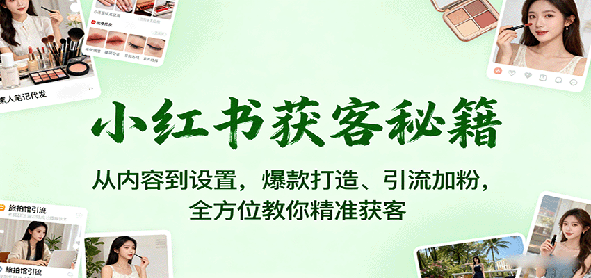 小红书获客秘籍:从内容到设置,爆款打造、引流加粉,全方位教你精准获客网络赚钱,项目资源网,副业资源网,兼职项目,网赚课程-副业赚钱-互联网创业-独家轻创IP大圣网创