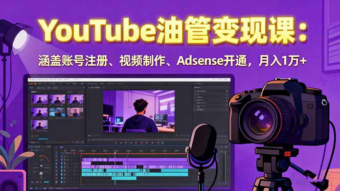 2025YouTube油管变现课：涵盖账号注册、视频制作、Adsense开通，月入1万+网络赚钱,项目资源网,副业资源网,兼职项目,网赚课程-副业赚钱-互联网创业-独家轻创IP大圣网创