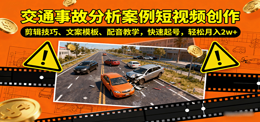交通事故分析案例短视频创作,剪辑技巧、文案模板、配音教学,快速起号,轻松月入2w+网络赚钱,项目资源网,副业资源网,兼职项目,网赚课程-副业赚钱-互联网创业-独家轻创IP大圣网创