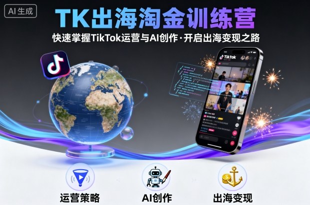 TK出海淘金训练营，助你快速掌握TikTok运营与AI创作，开启出海变现之路网络赚钱,项目资源网,副业资源网,兼职项目,网赚课程-副业赚钱-互联网创业-独家轻创IP大圣网创