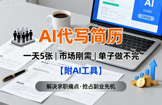 AI代写简历，一天5张，今年找工作难，市场刚需，单子做不完【附AI工具】网络赚钱,项目资源网,副业资源网,兼职项目,网赚课程-副业赚钱-互联网创业-独家轻创IP大圣网创