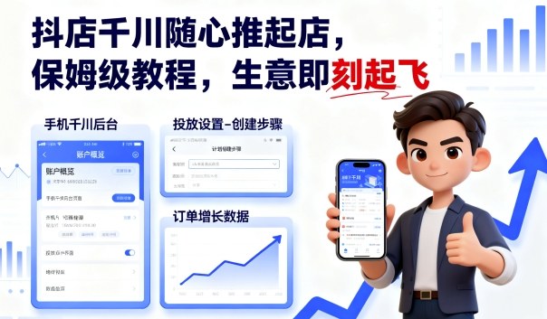 抖店千川随心推起店,保姆级教程,生意即刻起飞网络赚钱,项目资源网,副业资源网,兼职项目,网赚课程-副业赚钱-互联网创业-独家轻创IP大圣网创