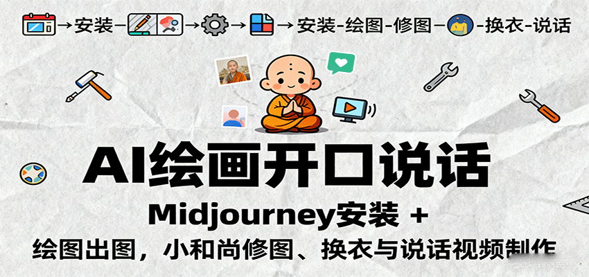 AI绘画开口说话，Midjourney安装 + 绘图出图，小和尚修图、换衣与说话视频制作网络赚钱,项目资源网,副业资源网,兼职项目,网赚课程-副业赚钱-互联网创业-独家轻创IP大圣网创