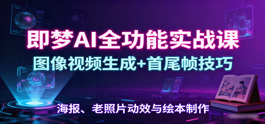 即梦AI全功能实战课:图像视频生成+首尾帧技巧,海报、老照片动效与绘本制作网络赚钱,项目资源网,副业资源网,兼职项目,网赚课程-副业赚钱-互联网创业-独家轻创IP大圣网创