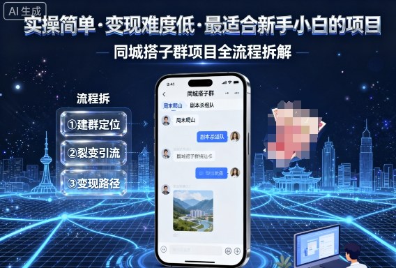 实操简单,变现难度低,最适合新手小白做的项目,每天轻松收入3张,同城搭子群项目全流程拆解网络赚钱,项目资源网,副业资源网,兼职项目,网赚课程-副业赚钱-互联网创业-独家轻创IP大圣网创