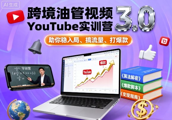 跨境油管视频YouTube实训营3.0,助你稳入局、搞流量、打爆款网络赚钱,项目资源网,副业资源网,兼职项目,网赚课程-副业赚钱-互联网创业-独家轻创IP大圣网创