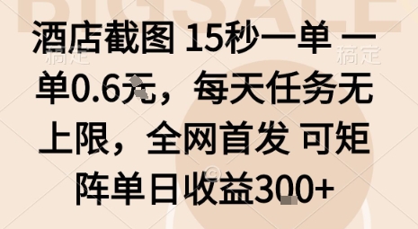 酒店截图15秒一单,一单0.6米,每天任务无上限,全网首发可矩阵单日收益3张【揭秘】网络赚钱,项目资源网,副业资源网,兼职项目,网赚课程-副业赚钱-互联网创业-独家轻创IP大圣网创