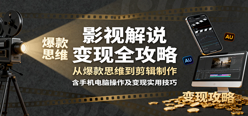 影视解说变现全攻略：从爆款思维到剪辑制作，含手机电脑操作及变现实用技巧网络赚钱,项目资源网,副业资源网,兼职项目,网赚课程-副业赚钱-互联网创业-独家轻创IP大圣网创
