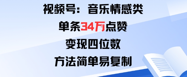 视频号分成计划新玩法：音乐情感类单条34W点赞，变现四位数，方法简单易复制网络赚钱,项目资源网,副业资源网,兼职项目,网赚课程-副业赚钱-互联网创业-独家轻创IP大圣网创
