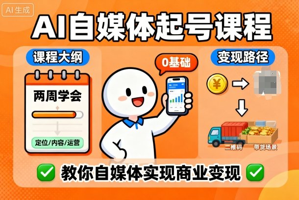 AI自媒体起号课程,0基础小白两周学会,教你自媒体实现商业变现网络赚钱,项目资源网,副业资源网,兼职项目,网赚课程-副业赚钱-互联网创业-独家轻创IP大圣网创